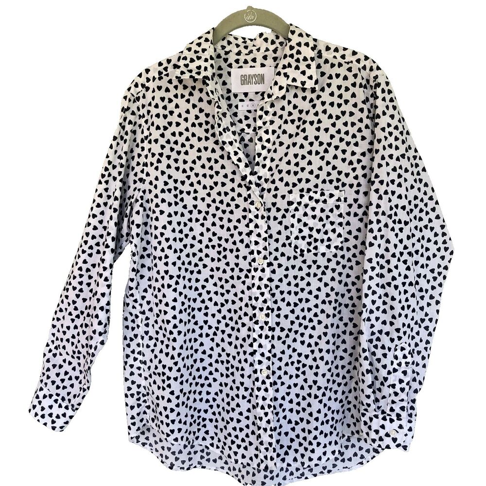 Grayson Frank & Eileen Hero Top Womens M Cotton Heart Print Button Down Preppy